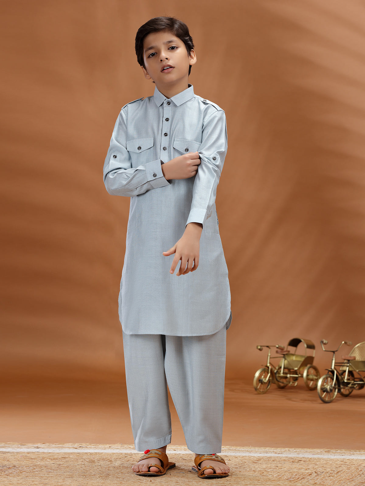 Mint blue pathani kurta set for festival in cotton
