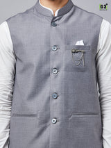 Grey solid cotton waistcoat set for mens