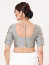 Grey tafeta silk zari traditional saree blouse
