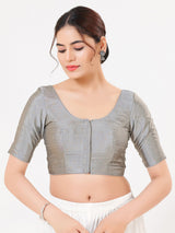Grey tafeta silk zari traditional saree blouse