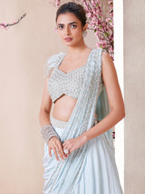 Ice-blue satin lehenga choli
