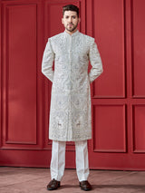 Ivory silk sherwani with chudidar