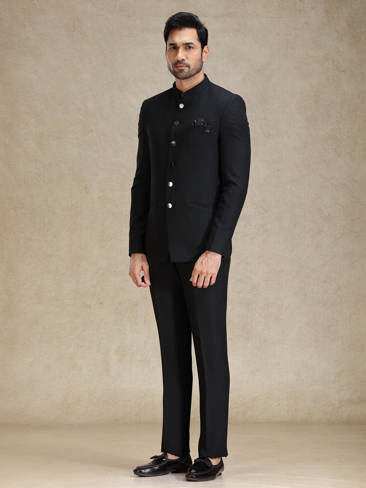 Jacquard net Black classy jodhpuri suit