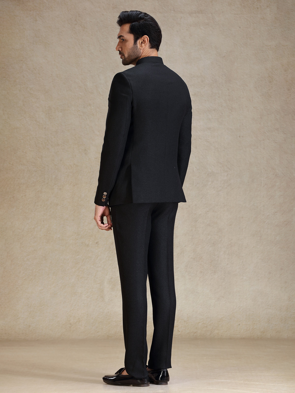 Jacquard net Black classy jodhpuri suit