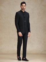 Jacquard net Black classy jodhpuri suit