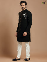 Latest black terry rayon wedding wear indowestern for mens