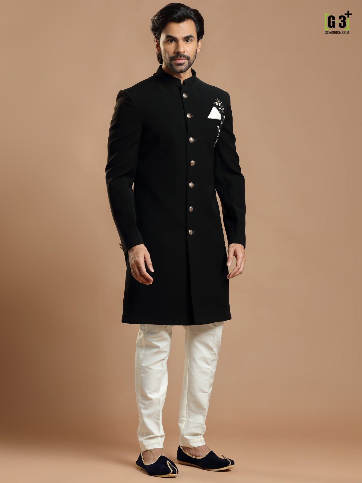 Latest black terry rayon wedding wear indowestern for mens