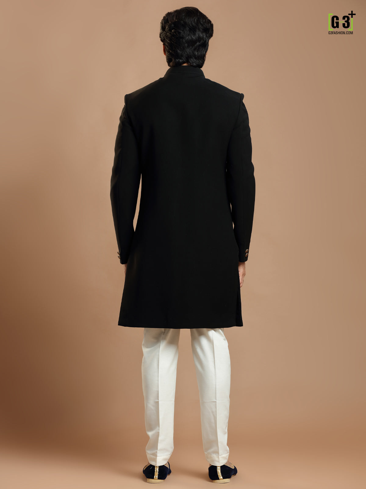 Latest black terry rayon wedding wear indowestern for mens