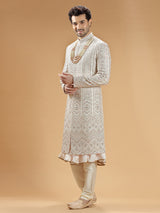 Latest cream raw silk sherwani