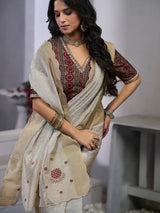 Latest grey zari weaving silk saree for women