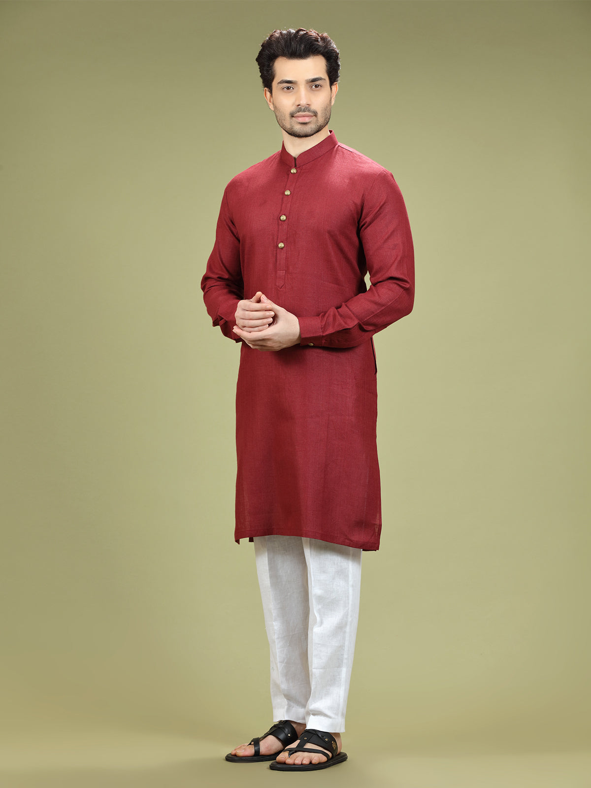 Latest maroon linen kurta suit