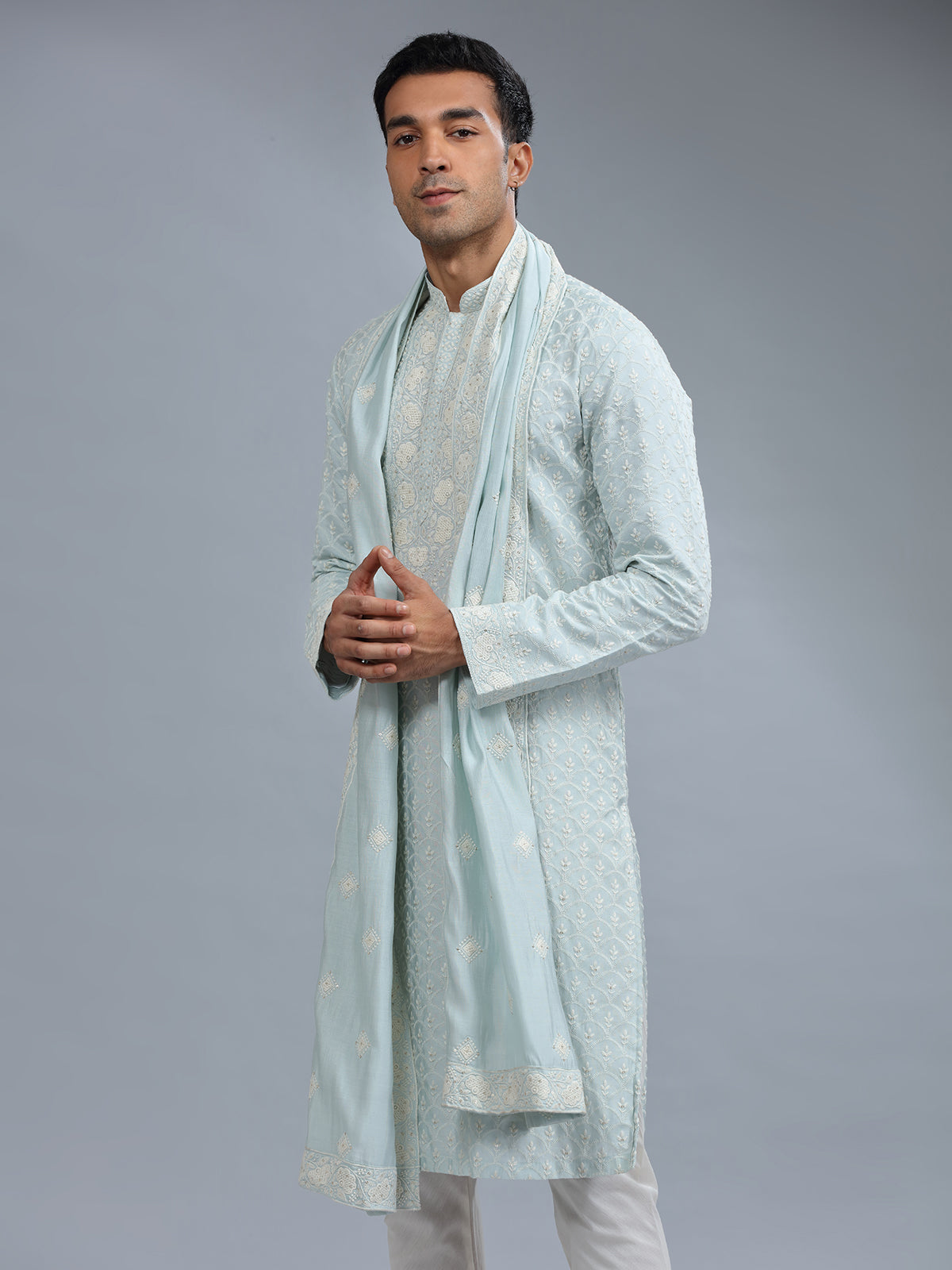 Latest silk sky blue kurta pajama