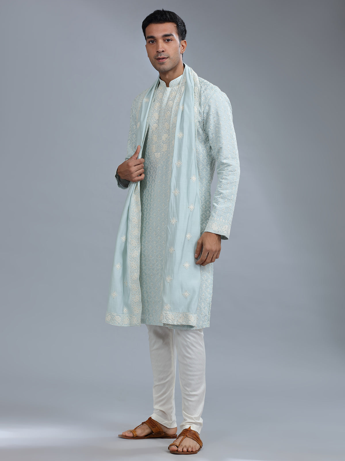 Latest silk sky blue kurta pajama