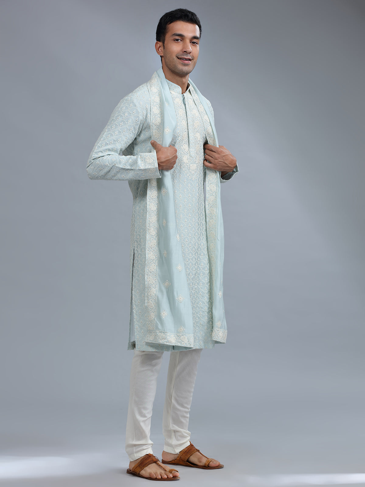 Latest silk sky blue kurta pajama