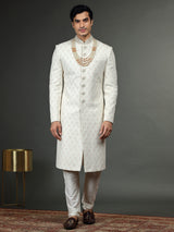 Latest silk white groom sherwani