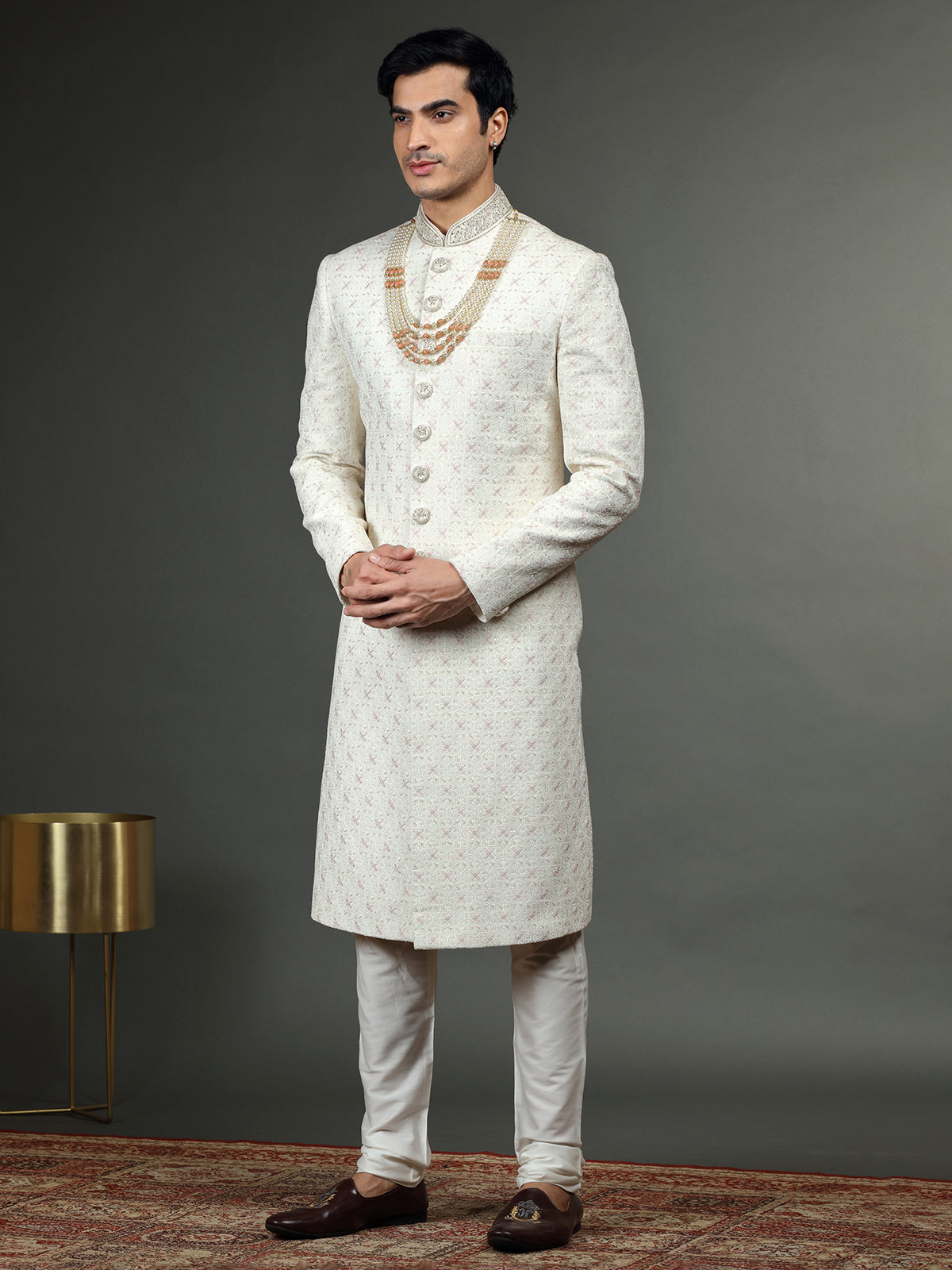 Latest silk white groom sherwani