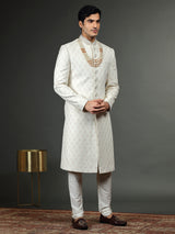 Latest silk white groom sherwani