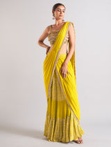 Latest yellow georgette ready to wear saree
