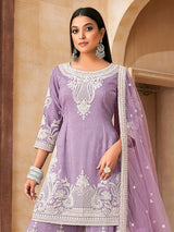 Lavender chiffon pakistani palazzo suit
