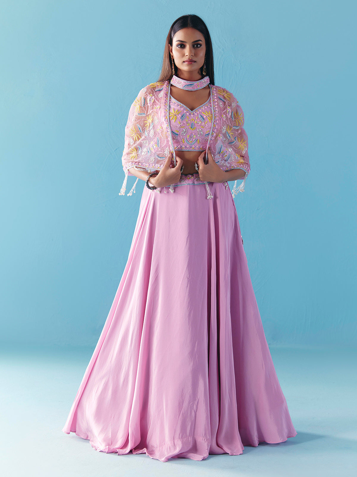 Lavender purple satin silk jacket style lehenga choli