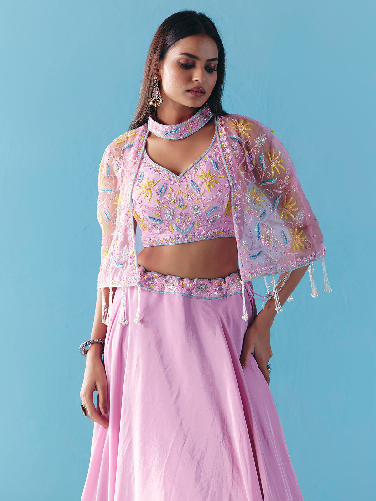 Lavender purple satin silk jacket style lehenga choli