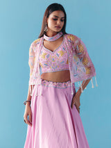Lavender purple satin silk jacket style lehenga choli