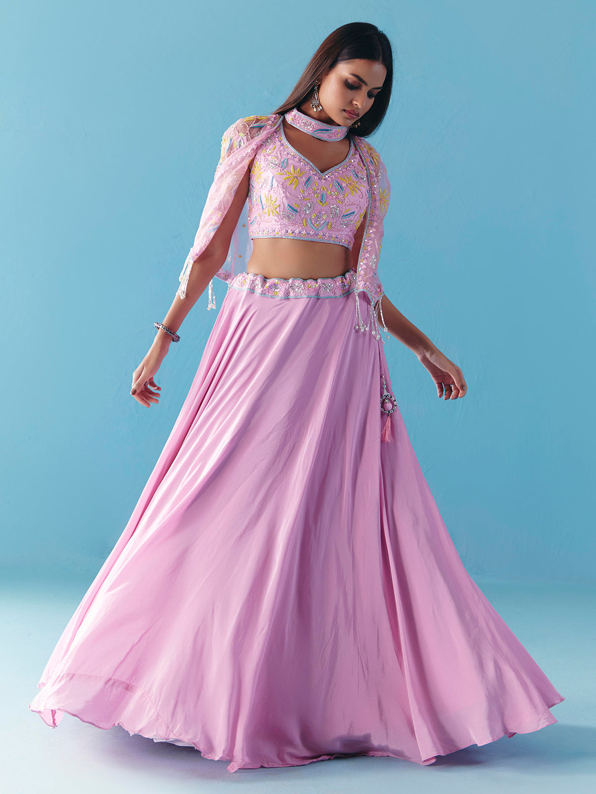 Lavender purple satin silk jacket style lehenga choli