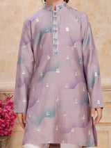 Lavender purple sequins printed cotton silk kurta suit