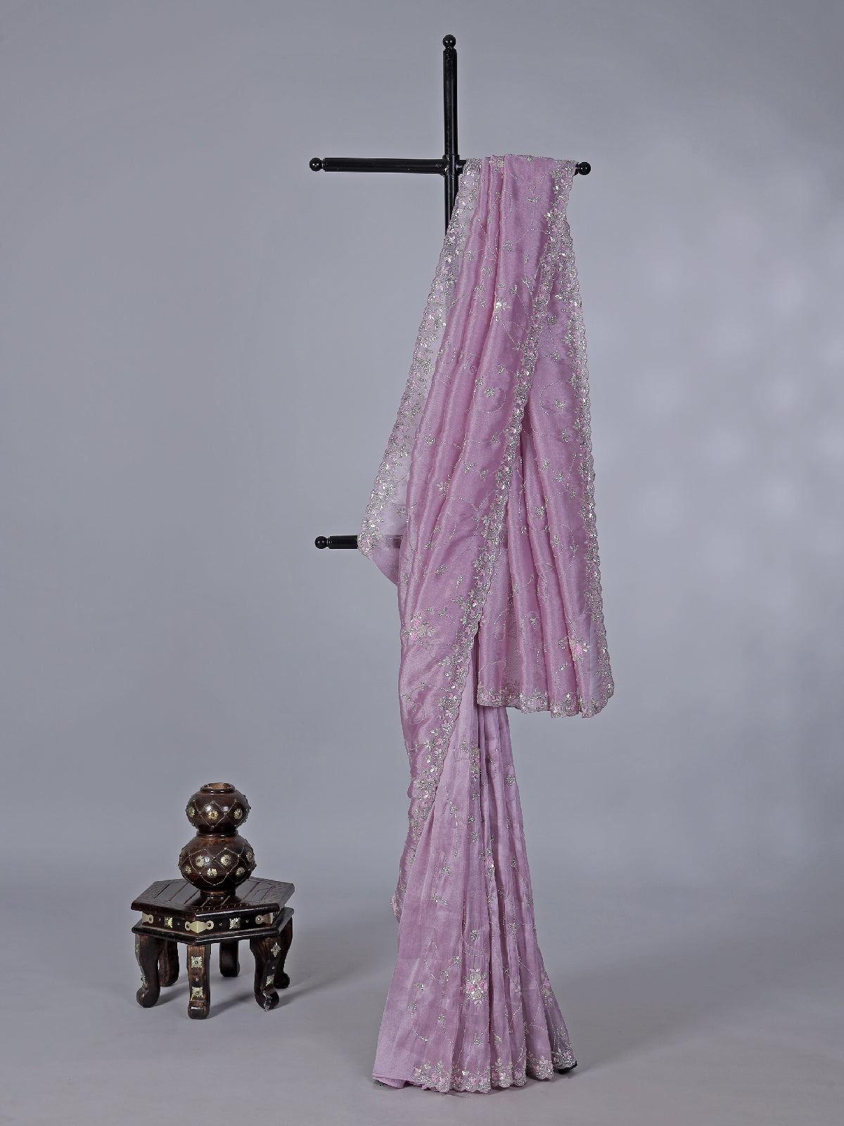 Lavender purple tissue silk saree with diamond sparkle