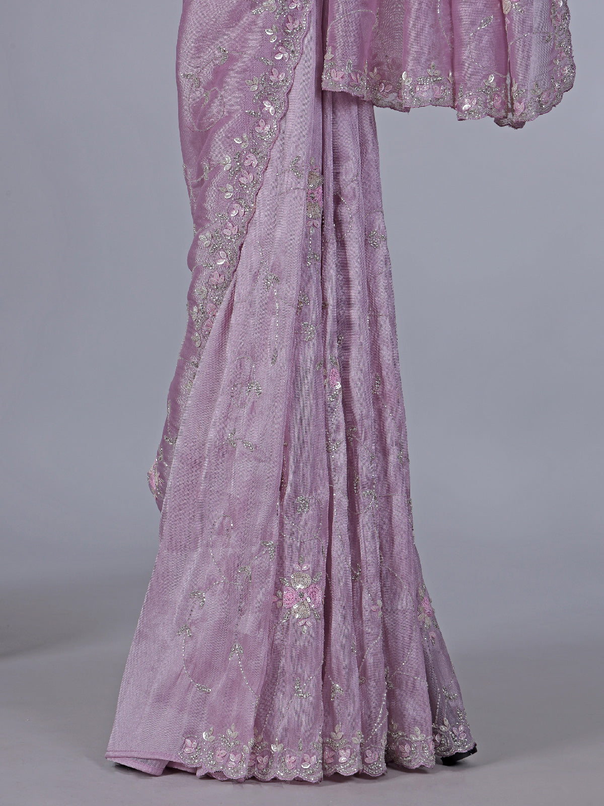 Lavender purple tissue silk saree with diamond sparkle