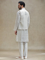 Light beige linen fabricated kurta jacket set
