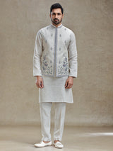 Light beige linen fabricated kurta jacket set