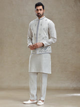Light beige linen fabricated kurta jacket set