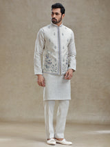Light beige linen fabricated kurta jacket set