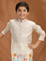 Light beige silk printed kurta suit
