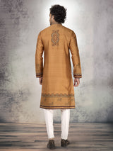 Light brown silk thread and resham work kurta suit