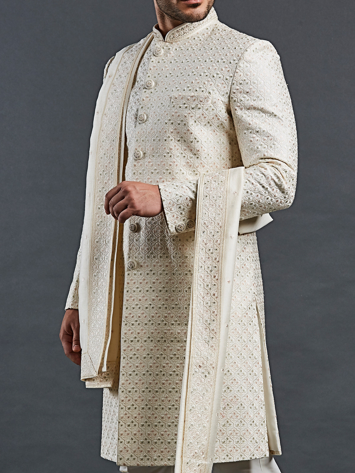 Light cream stylish sherwani for groom