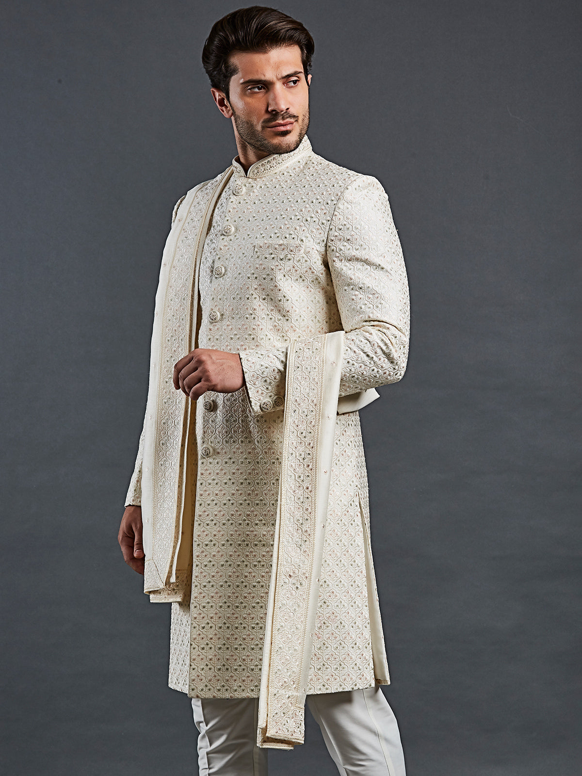 Light cream stylish sherwani for groom