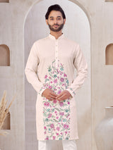 Light Pink cotton men kurta suit with print