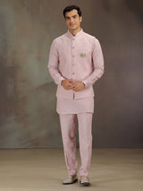 Light pink linen waistcoat set for men