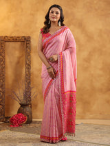 Light pink printed silk festive saree
