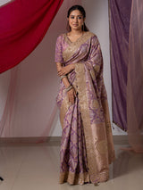 Light purple silk saree embellished with beads and resham