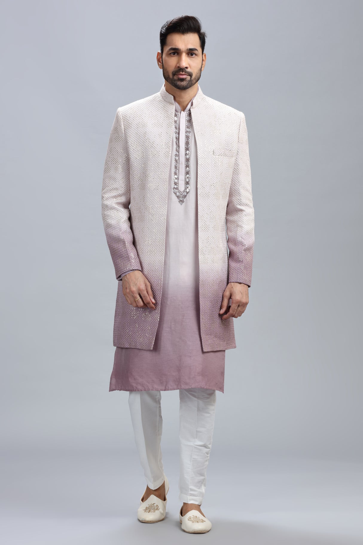 Lilac and white ombre style indowestern for man