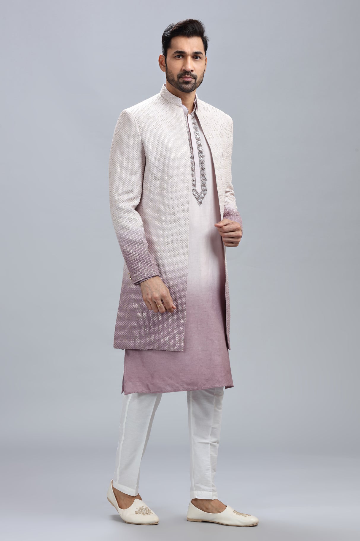 Lilac and white ombre style indowestern for man