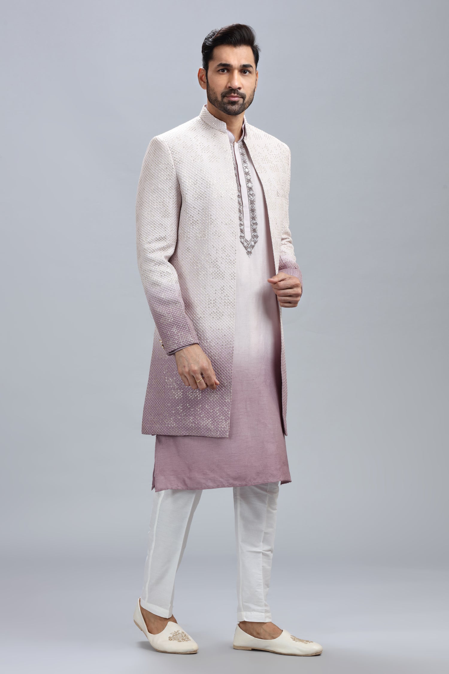 Lilac and white ombre style indowestern for man