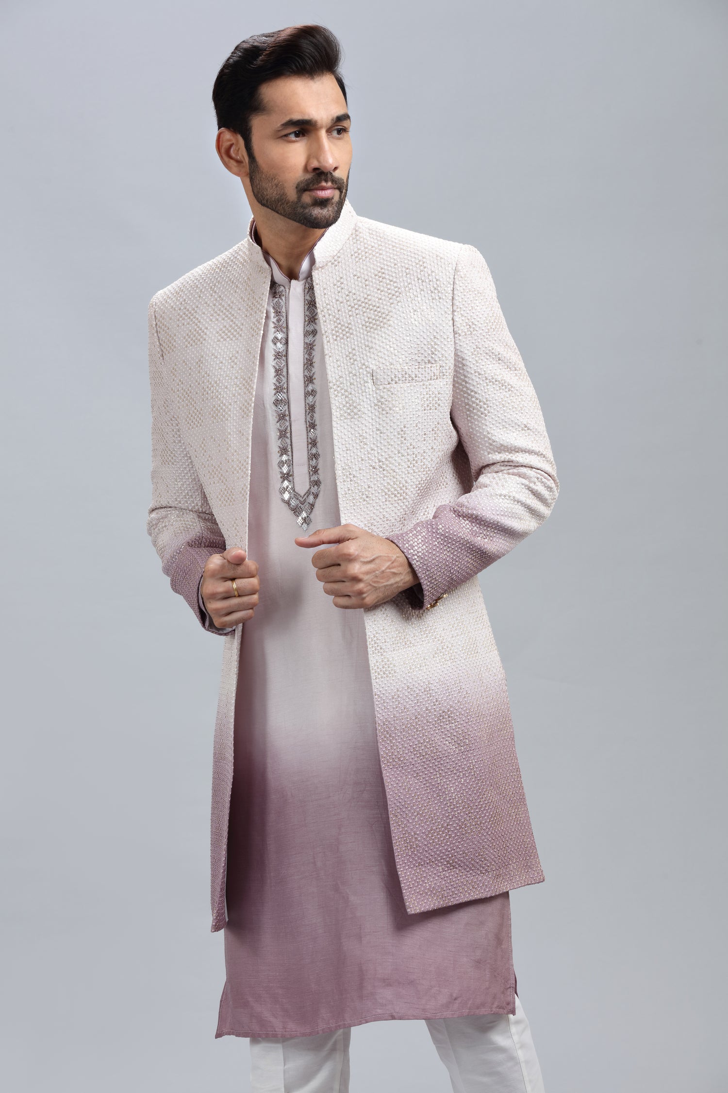 Lilac and white ombre style indowestern for man