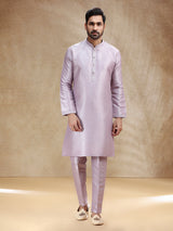 Lilac purple cotton silk kurta pajama for men