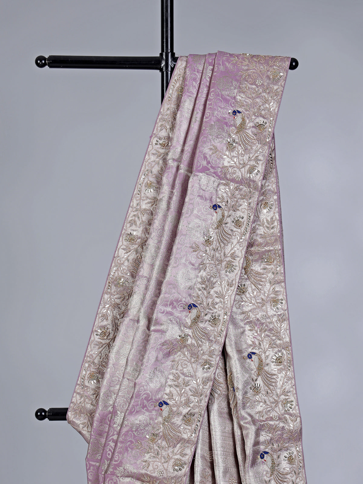 Lilac purple kanjivaram silk wedding wear saree