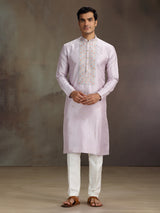 Lilac purple silk embroidered work kurta suit