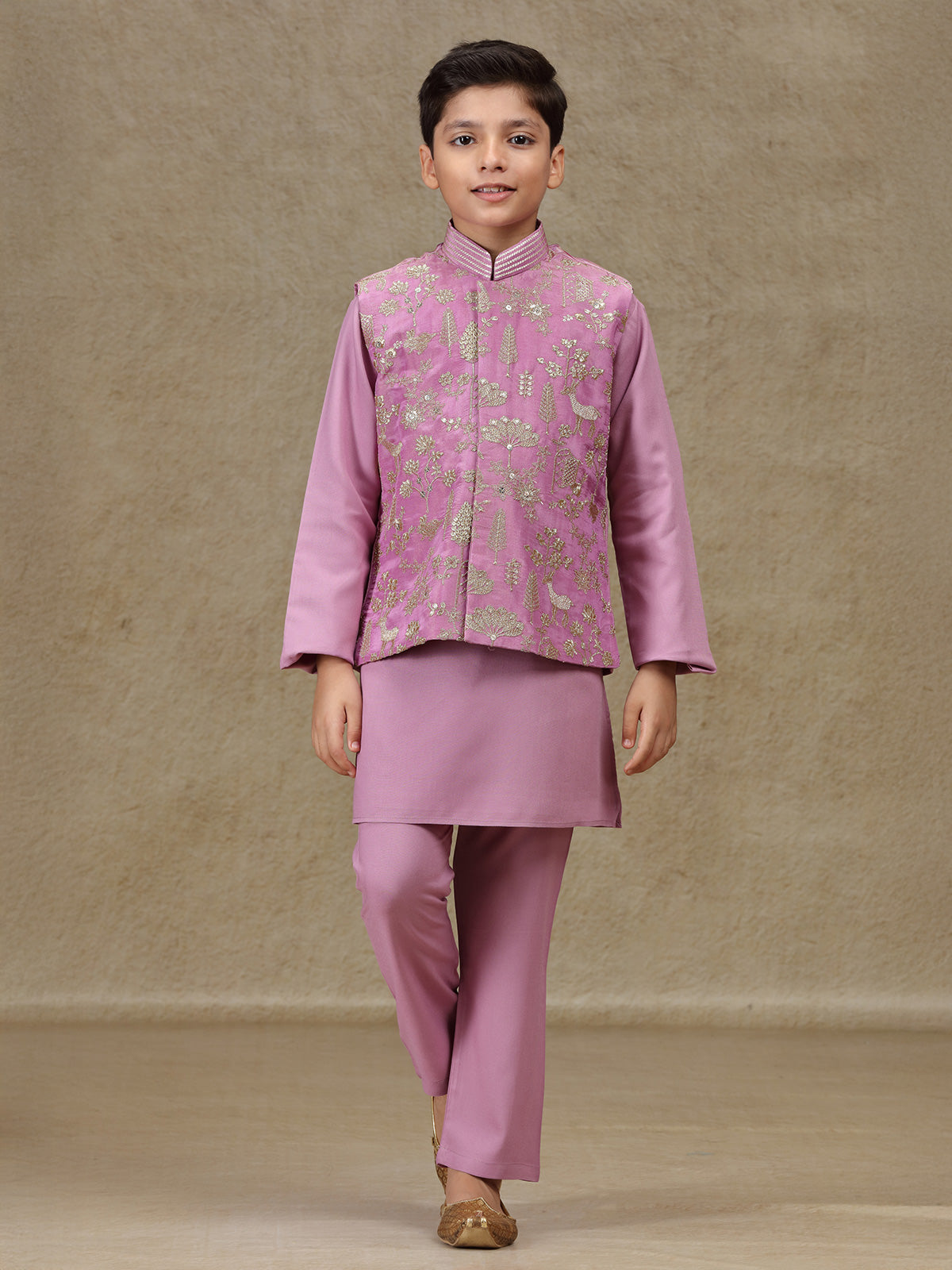Lilac purple silk waistcoat set for boys